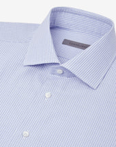 Shirt Micro Check Azzurra In Cotone