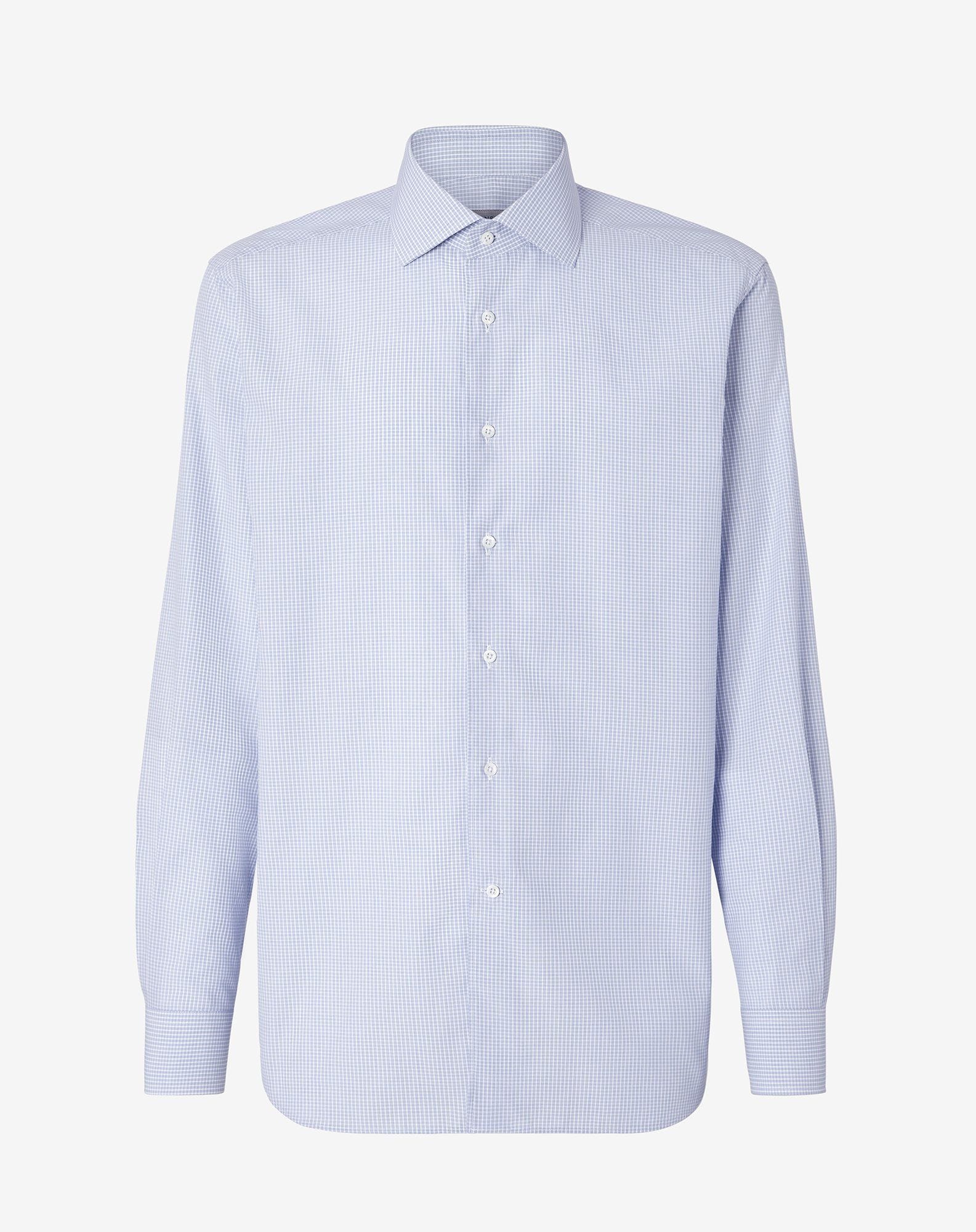 Shirt Micro Check Azzurra In Cotone