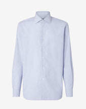 Shirt Micro Check Azzurra In Cotone