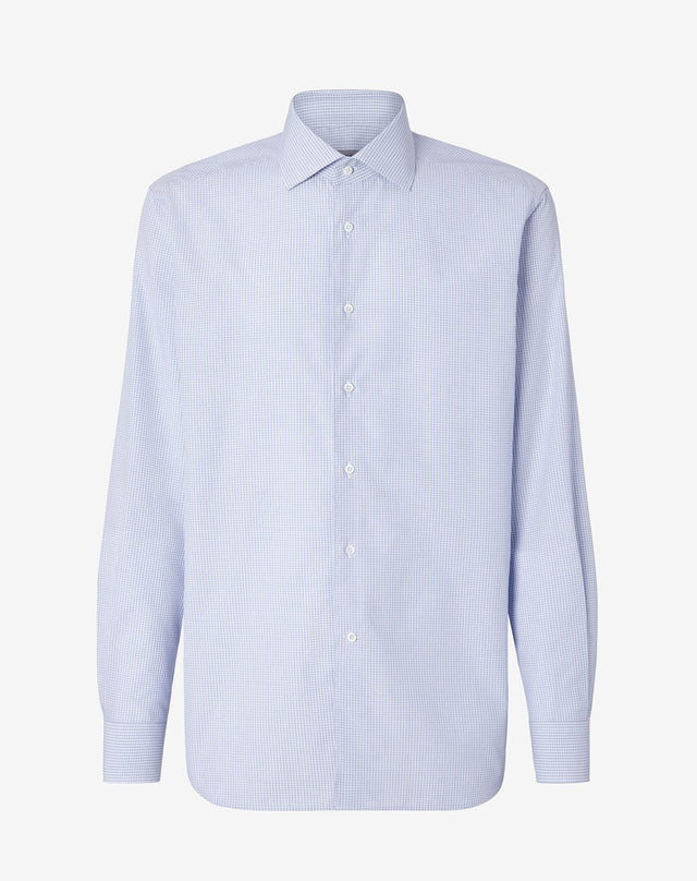 Shirt micro-check azzurra in cotone