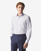 Shirt Microcheck Blu In Cotone