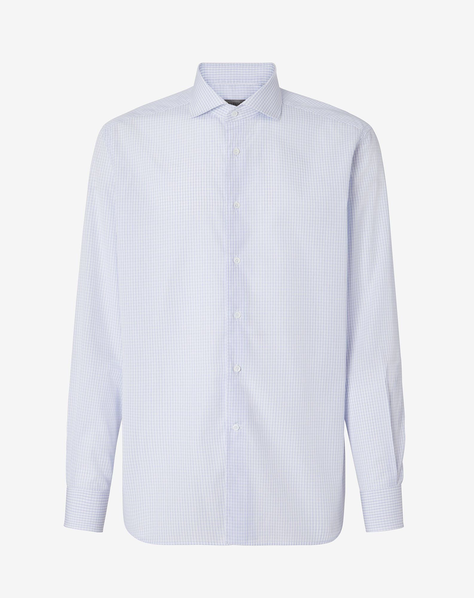 Shirt Microcheck Blu In Cotone