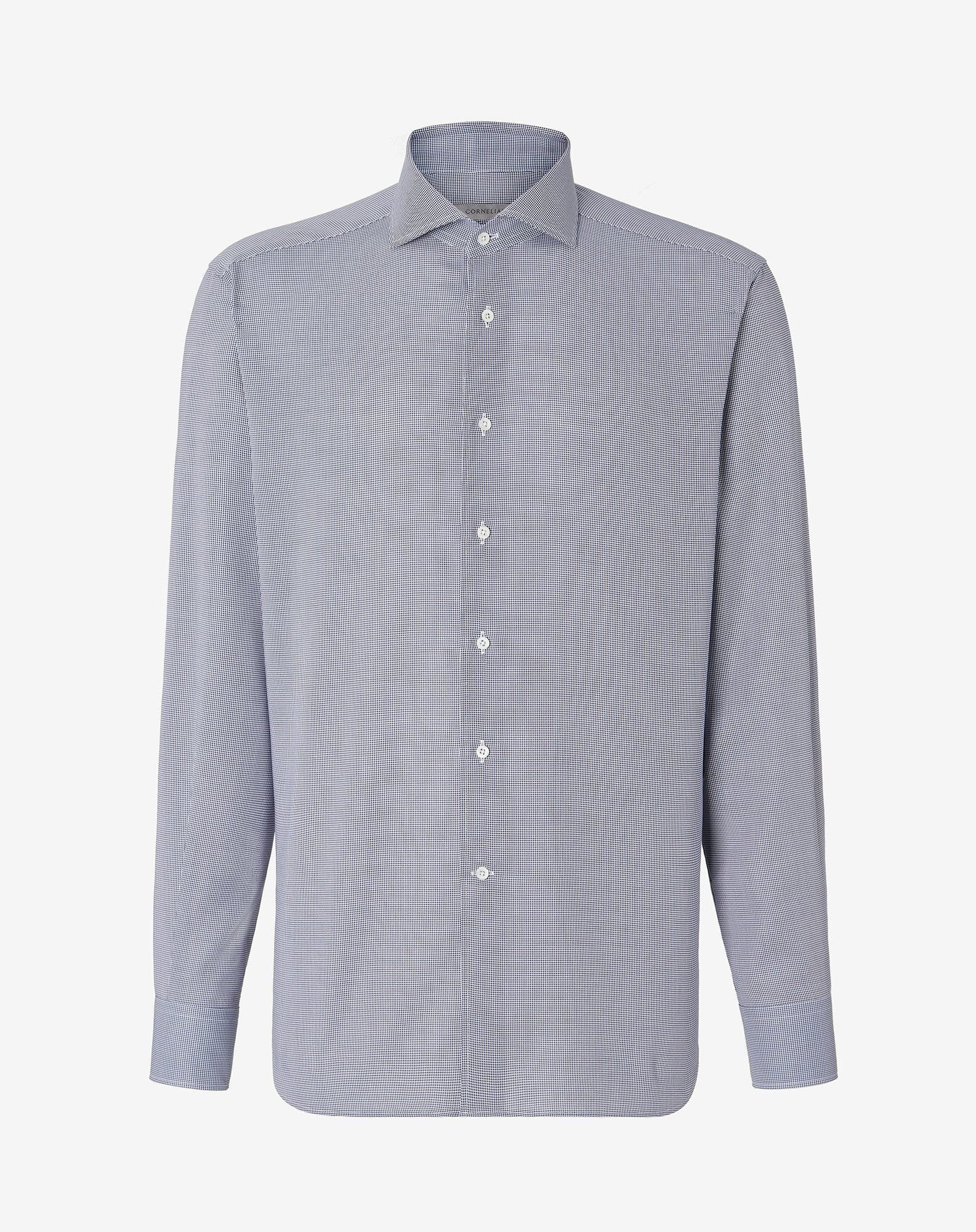 Shirt pied de poule celeste in cotone