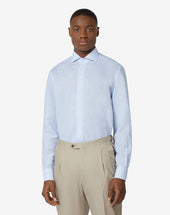 Shirt Blu In Lino E Cotone Con Fantasia