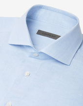 Shirt Blu In Lino E Cotone Con Fantasia