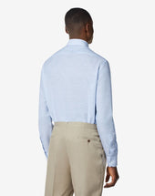 Shirt Blu In Lino E Cotone Con Fantasia