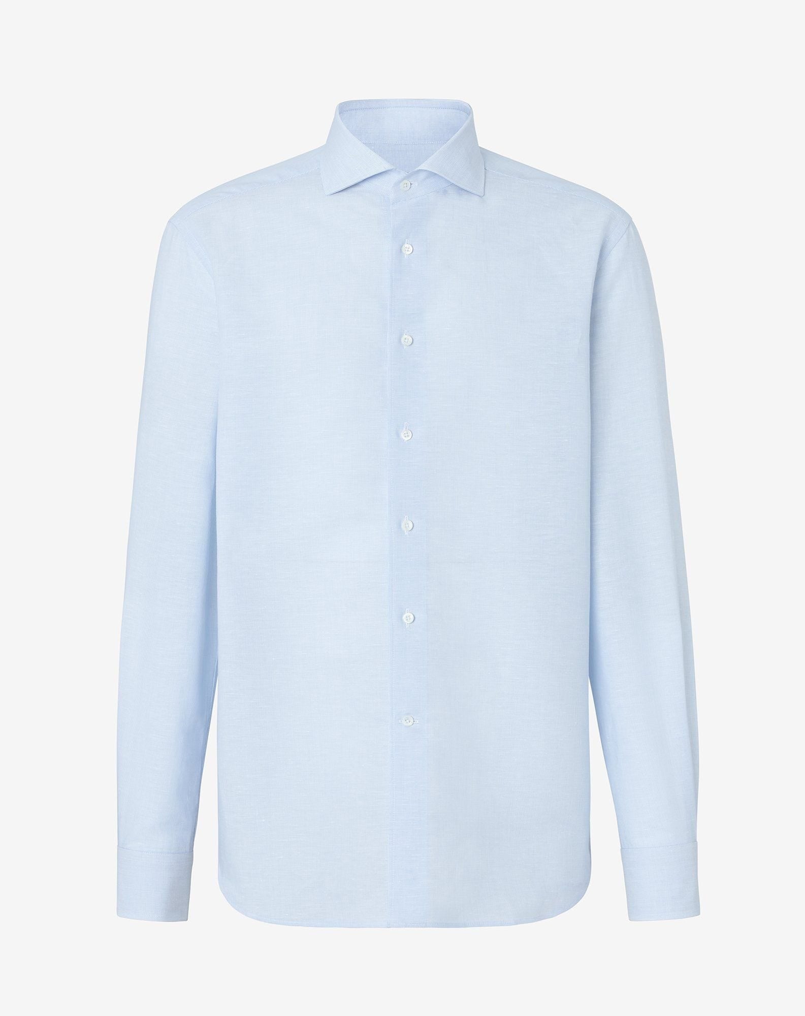 Shirt Blu In Lino E Cotone Con Fantasia