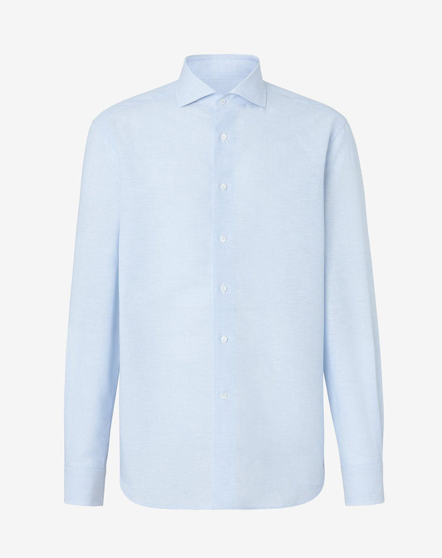 Shirt Blu In Lino E Cotone Con Fantasia