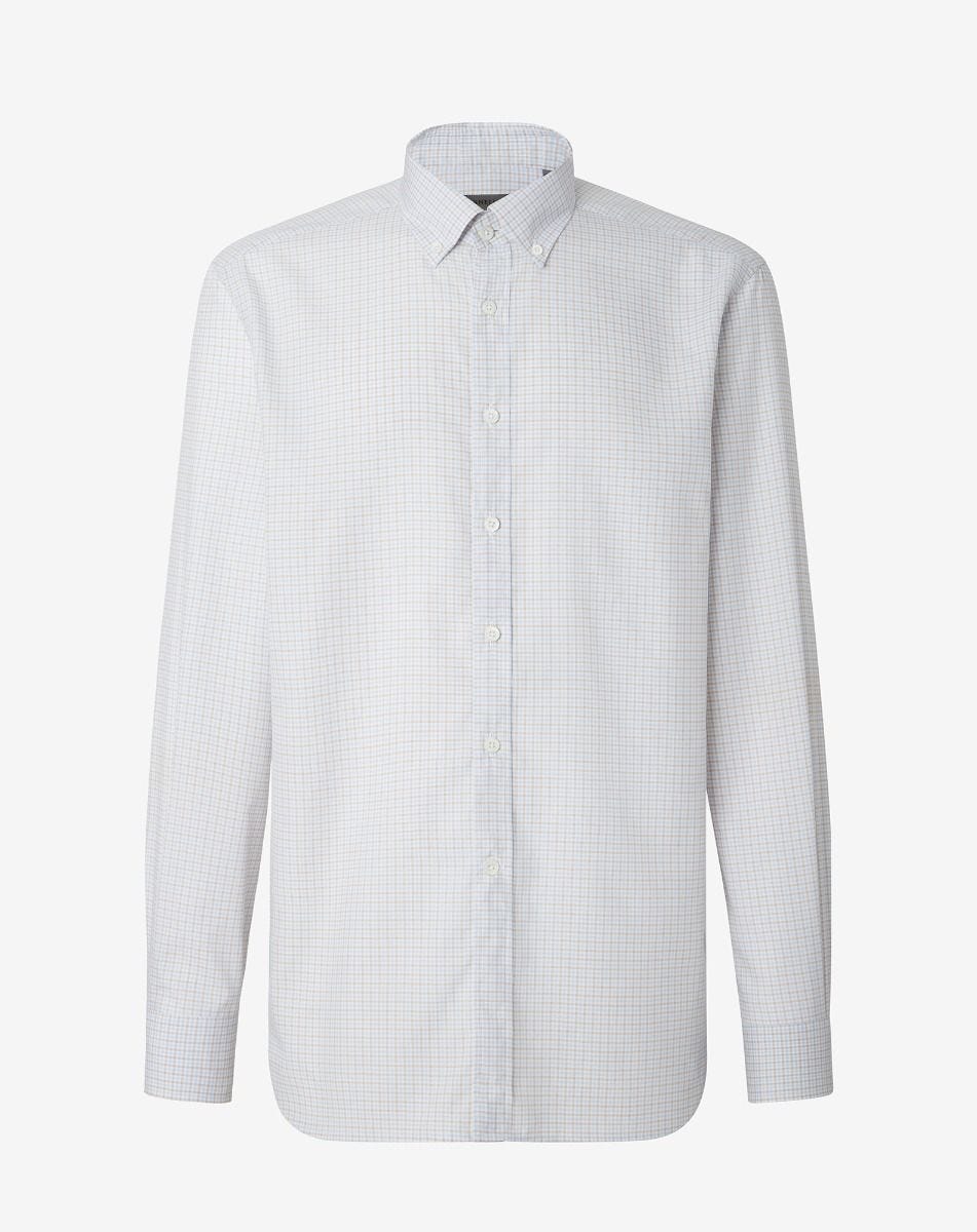 Shirt Microcheck Azzurra E Beige In Cotone