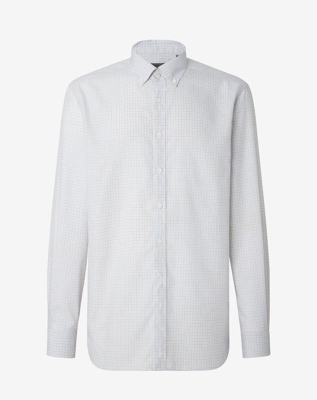 Shirt Microcheck Azzurra E Beige In Cotone