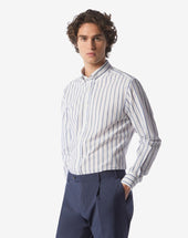Shirt A Righe Blu In Popeline Di Cotone