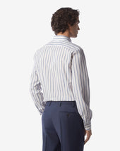 Shirt A Righe Blu In Popeline Di Cotone
