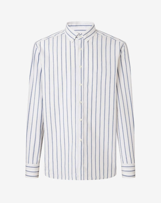 Shirt A Righe Blu In Popeline Di Cotone