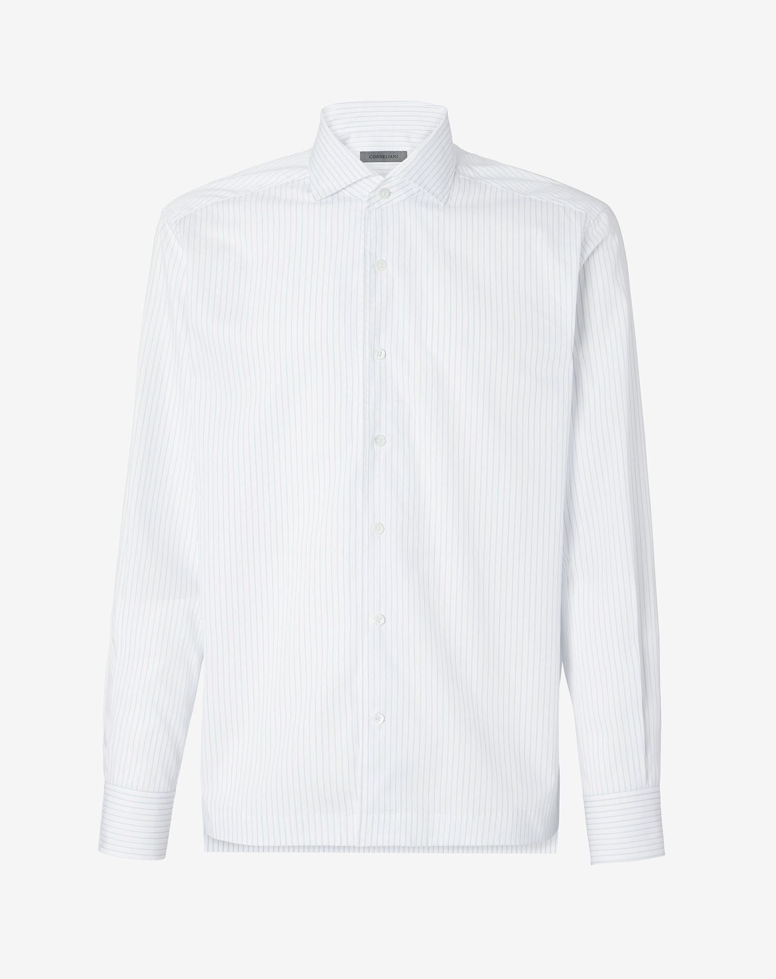 Shirt Micro Rigata Azzurra In Cotone