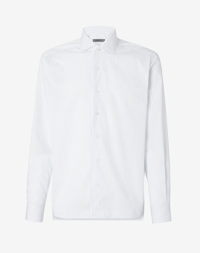 Shirt Micro Rigata Azzurra In Cotone
