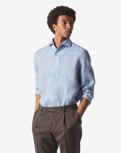 Shirt Celeste In Lino Con Trama