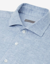 Shirt Celeste In Lino Con Trama