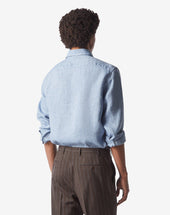Shirt Celeste In Lino Con Trama