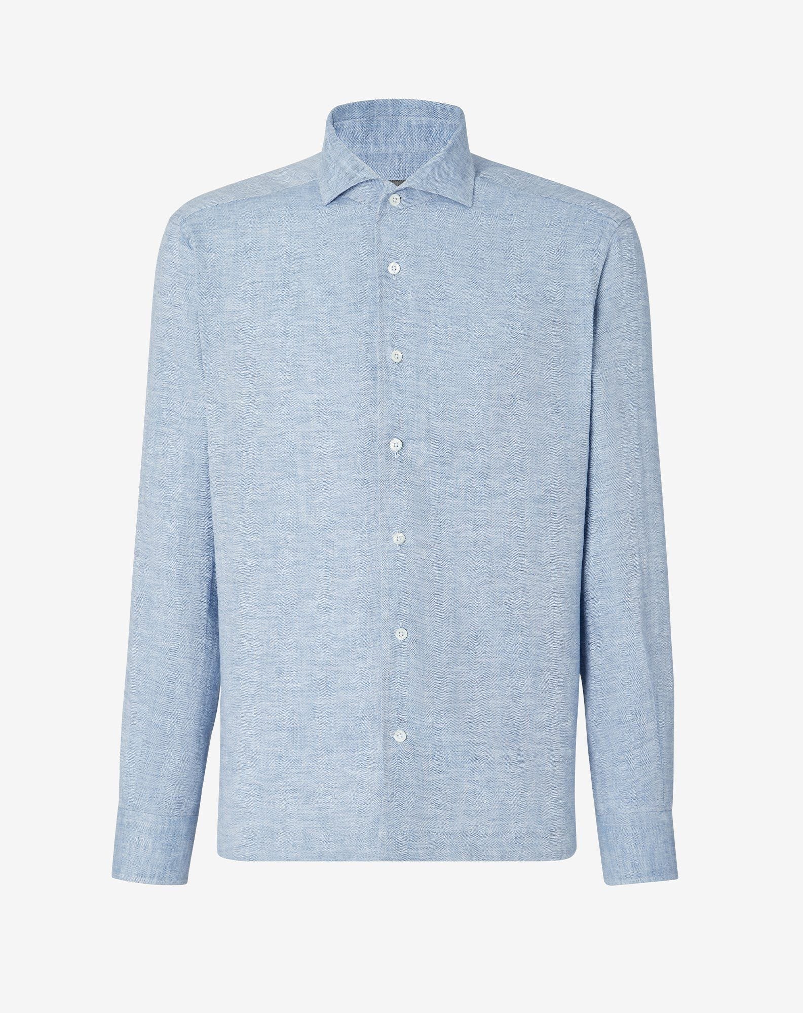 Shirt Celeste In Lino Con Trama