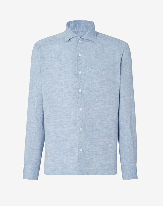 Shirt celeste in lino con trama