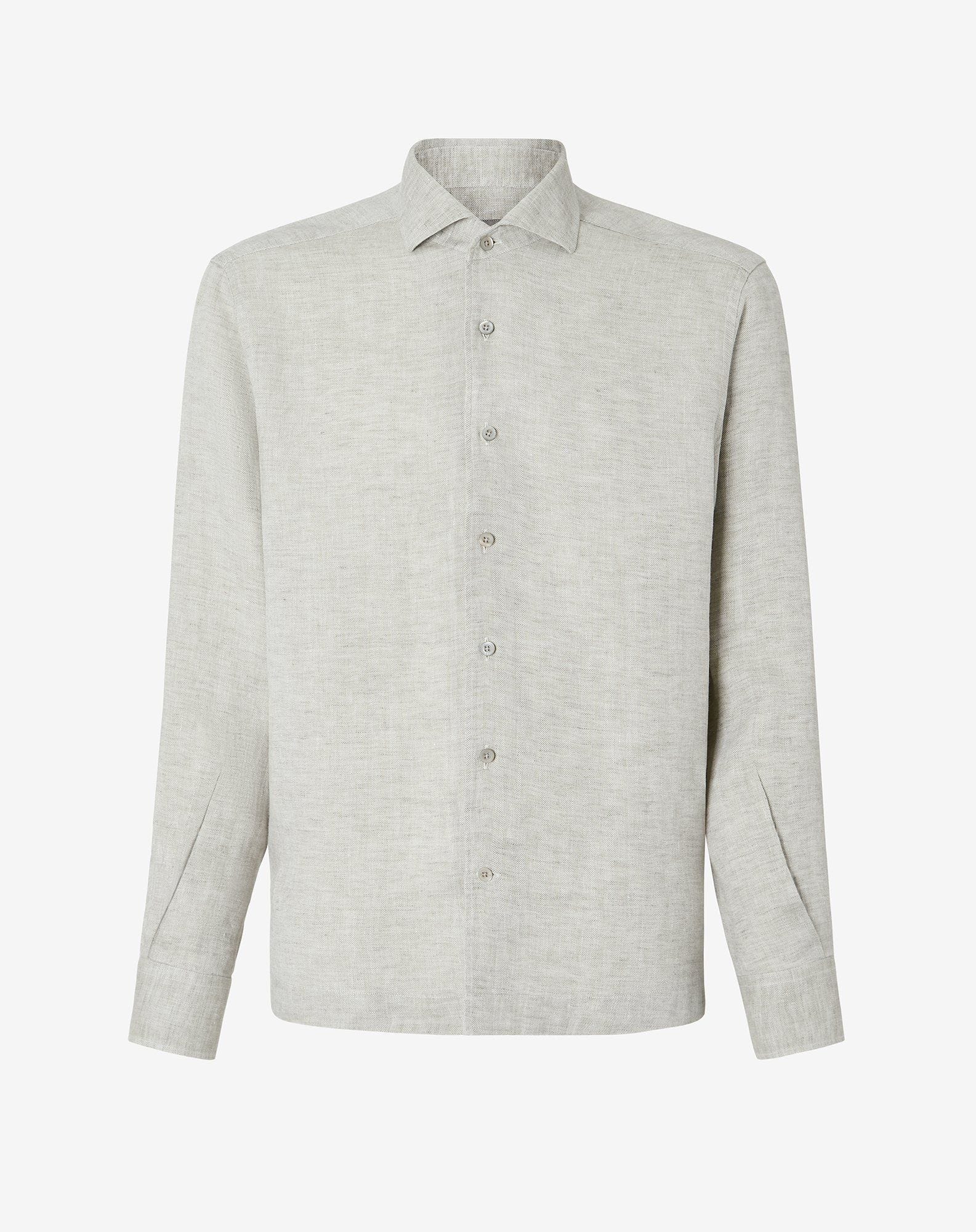 Shirt beige in lino con trama