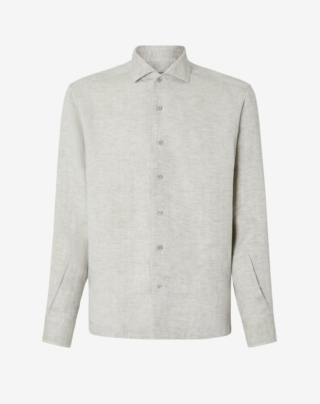 Shirt beige in lino con trama