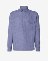 Shirt blu in lino delavè