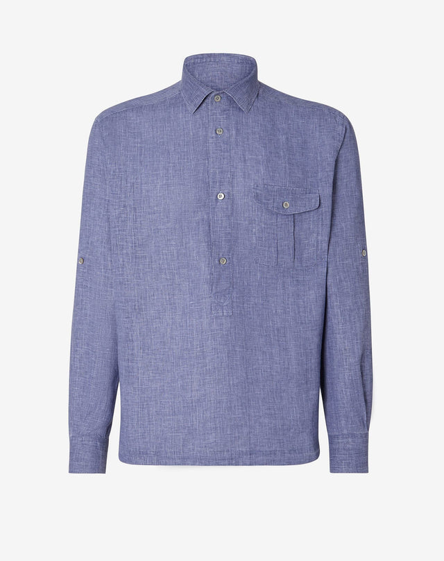 Shirt blu in lino delavè