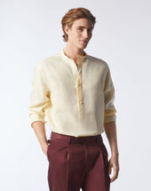 Shirt Gialla In Lino Chambray