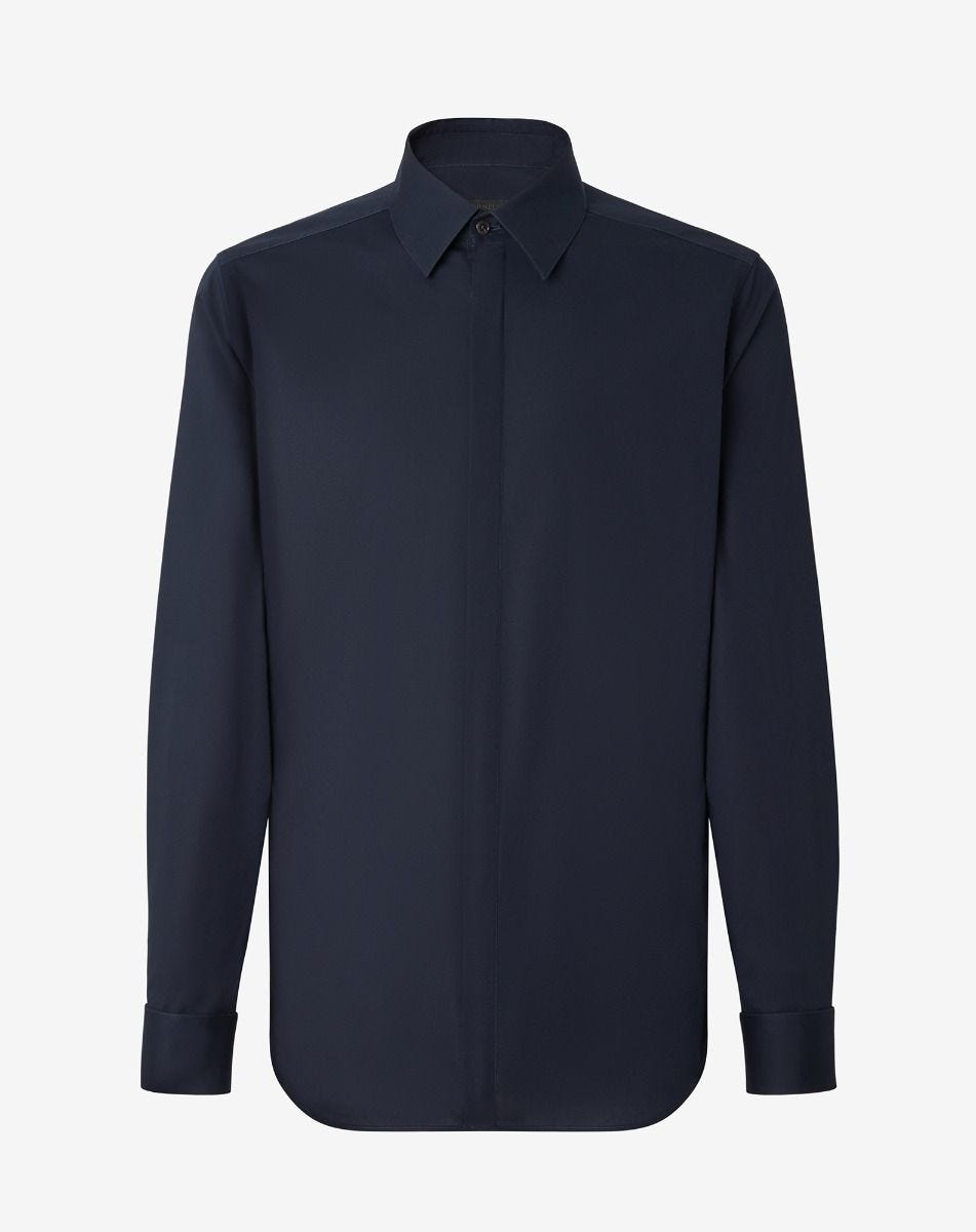 Shirt Smoking In Popeline Di Cotone Stretch Navy