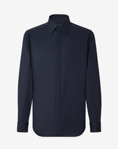 Shirt smoking in popeline di cotone stretch blu navy