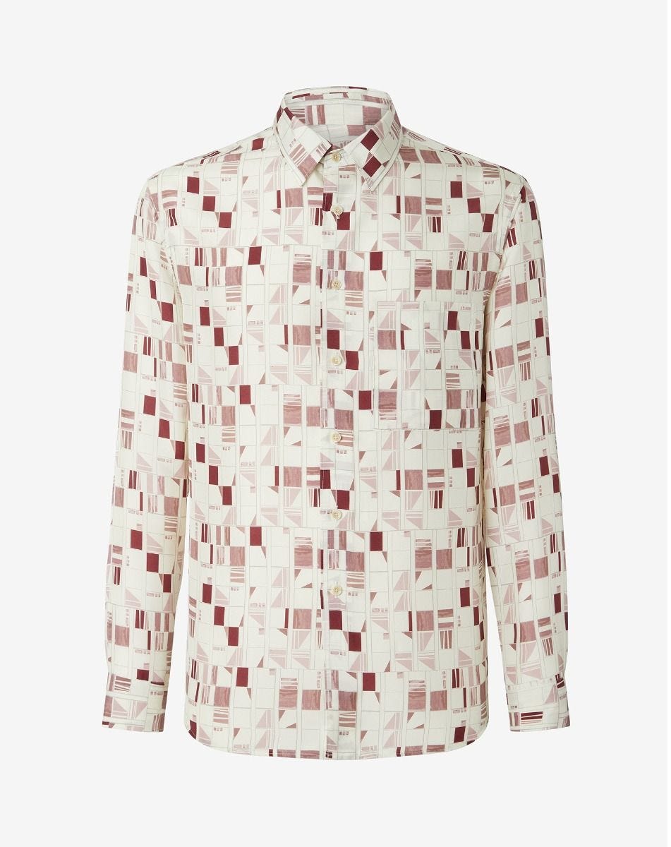 Shirt Bordeaux In Seta Stampata