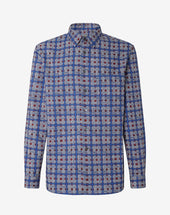 Shirt blu in seta stampata