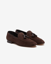 Mocassini Scuro In Suede Con Nappe