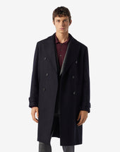 Coat Doppiopetto Navy In Pura Lana Fantasia Herringbone
