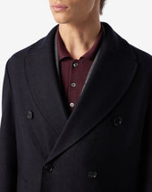 Coat Doppiopetto Navy In Pura Lana Fantasia Herringbone