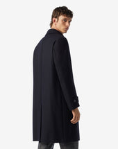 Coat Doppiopetto Navy In Pura Lana Fantasia Herringbone