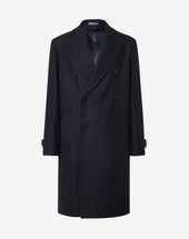 Coat Doppiopetto Navy In Pura Lana Fantasia Herringbone