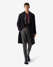 Coat Doppiopetto Navy In Pura Lana Fantasia Herringbone