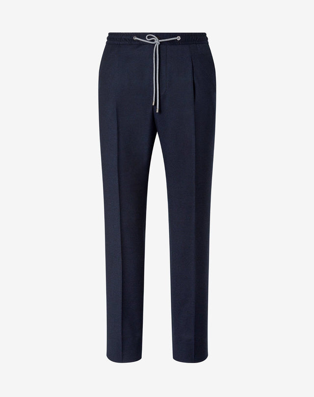 Pants 1 pince blu navy in flanella di lana