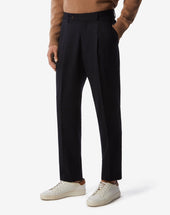 Pants Navy Con Pince In Pura Lana