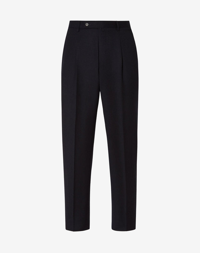 Pants blu navy con pince in pura lana