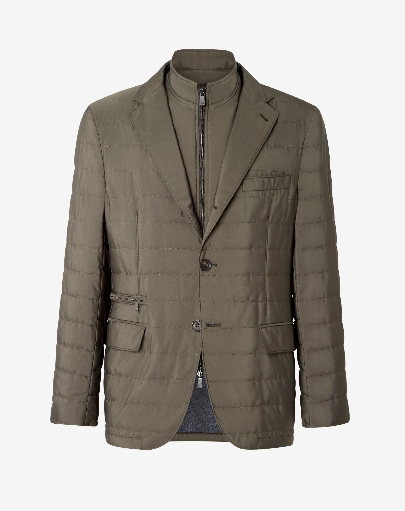 Jacket verde trapuntata in tessuto tecnico con pettorina