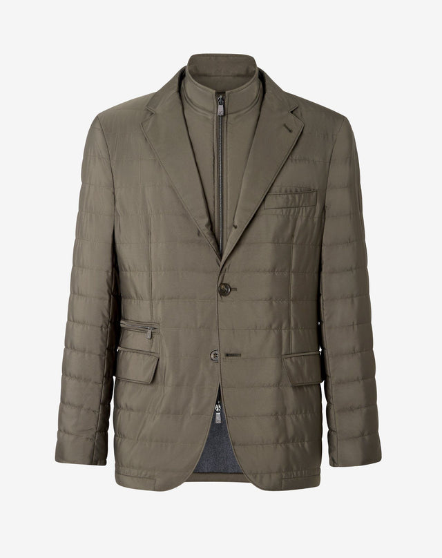 Jacket verde trapuntata in tessuto tecnico con pettorina