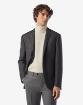 Jacket A Due Bottoni Grigia Con Micro Fantasia In Twill Di Lana