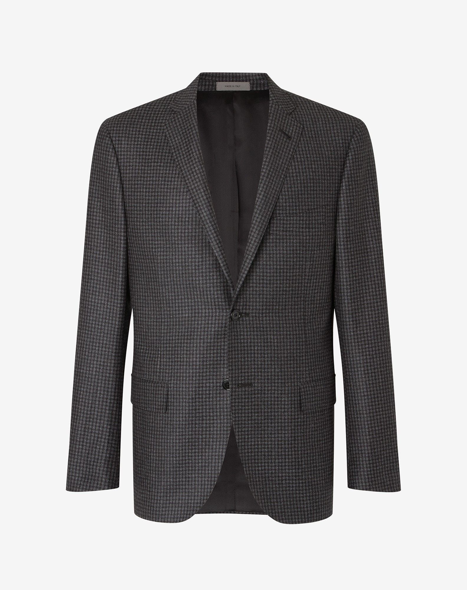 Jacket A Due Bottoni Grigia Con Micro Fantasia In Twill Di Lana