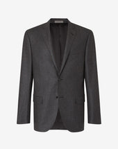 Jacket A Due Bottoni Grigia Con Micro Fantasia In Twill Di Lana