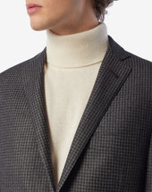 Jacket A Due Bottoni Grigia Con Micro Fantasia In Twill Di Lana