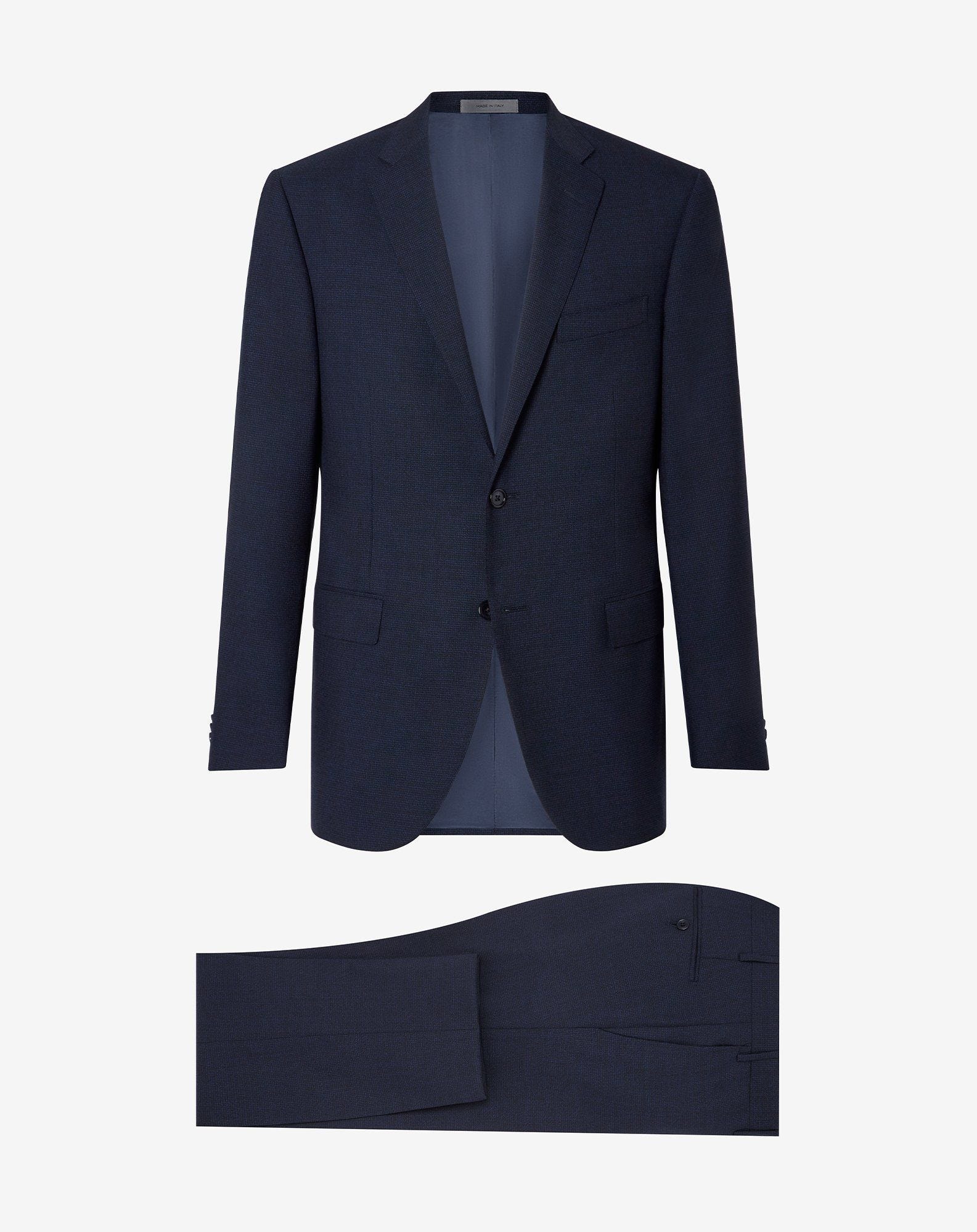 Suit blu in lana con micro fantasia