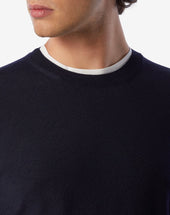Sweater Girocollo Navy In Merino Extra Fine